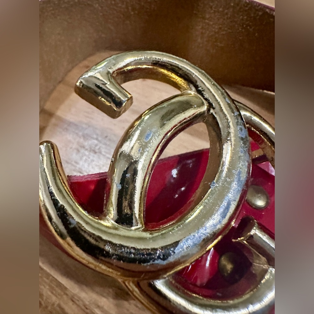Vintage 1970s GUCCI RED PATENT Leather GG Buckle Wide Belt AS-IS 27-33” waist - Picture 6 of 14